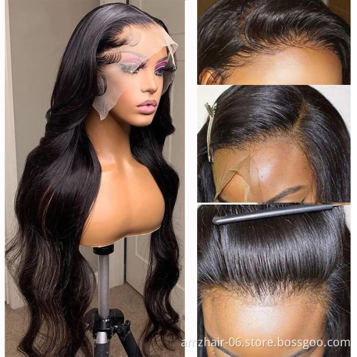 Hd Full 360 Lace Frontal Wig Raw Brazilian Virgin Body Wave Natural Color Human Hair Transparent Lace Front Wigs For Black Women